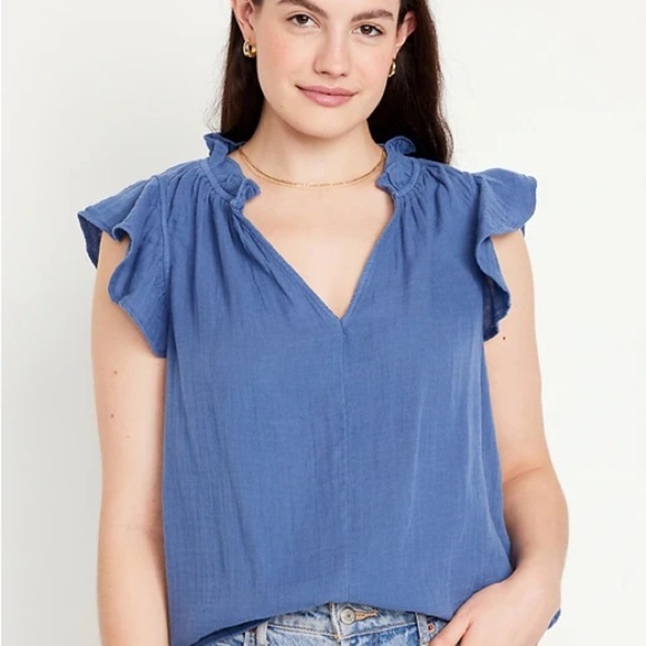 Old Navy Blue Ruffled Cap Sleeve Blouse - Picture 1 of 4